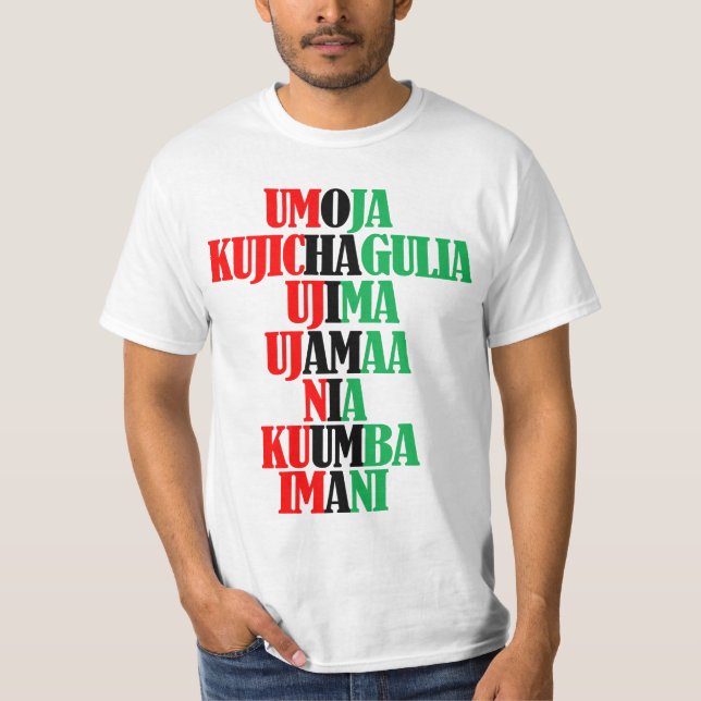 Kinara Färg Text Sju principer för Kwanzaa Swe T Shirt (Framsida)