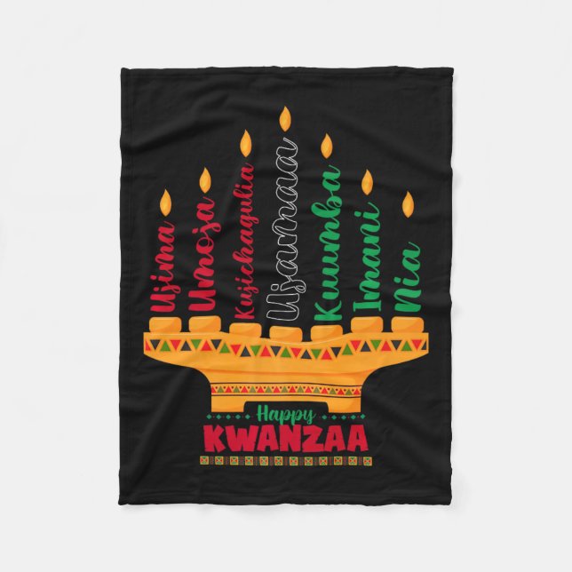 Kinara Seven Candles Principles of Kwanzaa Lycklig Fleecefilt (Framsidan)