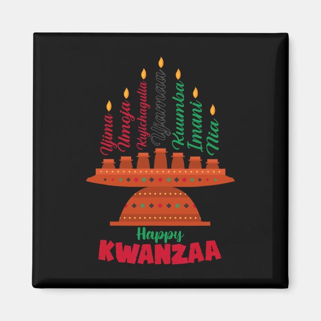 Kinara Seven Candles Principles of Kwanzaa Lycklig Magnet (Framsidan)