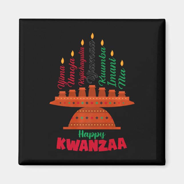 Kinara Seven Candles Principles of Kwanzaa Lycklig Magnet (Framsidan)