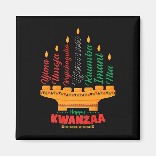 Kinara Seven Candles Principles of Kwanzaa Lycklig Magnet (Framsidan)