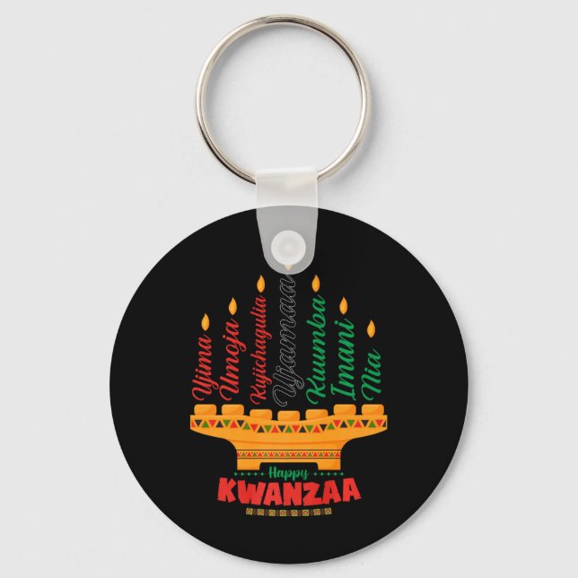 Kinara Seven Candles Principles of Kwanzaa Lycklig Nyckelring (Framsida)