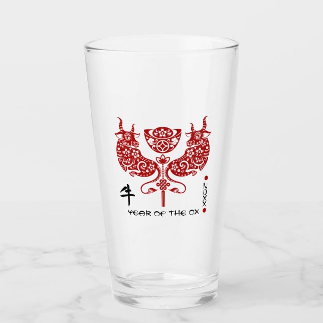 Kinas år för Ox| Anpassningsbar Årsrökning Glaskopp (Framsida)
