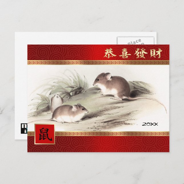Kinas år Råtta | Postkort för år i Anpassningsbar Helg Vykort (Fram/baksida)