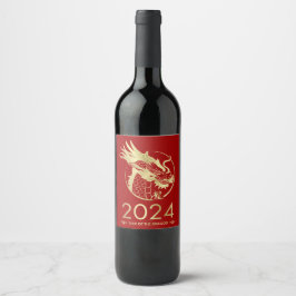 Kinas nya år av draken 2024 vinflaska etikett
