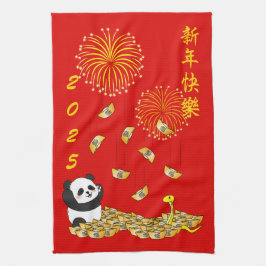 Kinas nya år av ormen 2025-panda kökshandduk