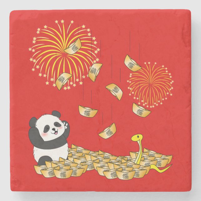 Kinas nya år av ormen 2025-panda stenunderlägg (Framsidan)