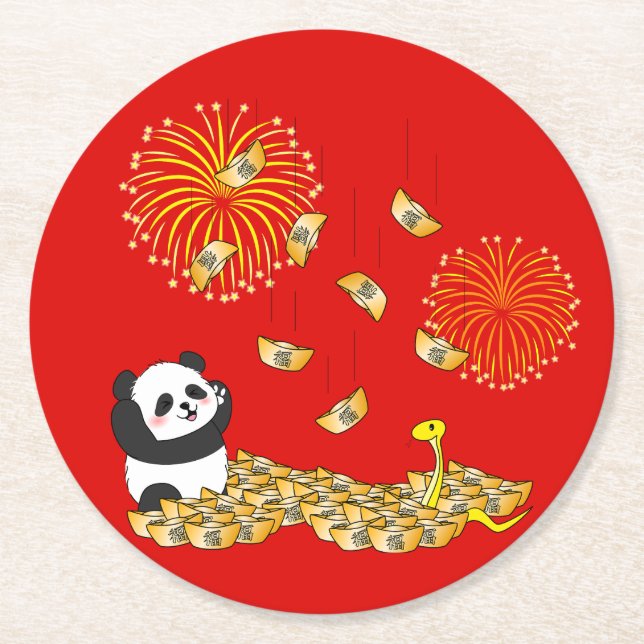Kinas nya år av ormen 2025-panda underlägg papper rund (Framsidan)