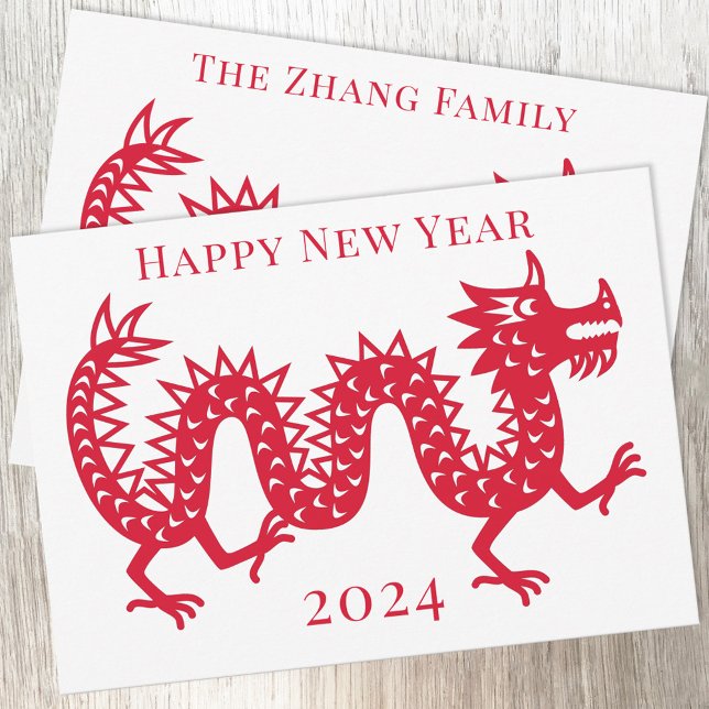 Kinas nya år för draken 2024 julkort (Chinese New Year 2024 Year of the Dragon personalized greeting cards or digital download)