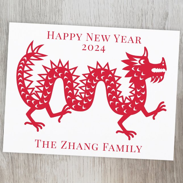 Kinas nya år för draken 2026 helg vykort (Chinese New Year 2024 Year of the Dragon personalized greetings card)
