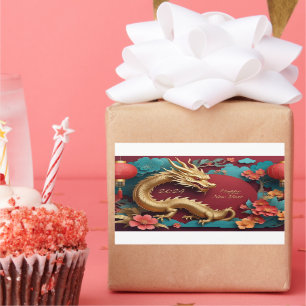 Kinas nya år för gyllene drakmens skåla rektangulärt klistermärke