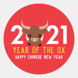 Kinas nya år Ox 2021 Runt Klistermärke