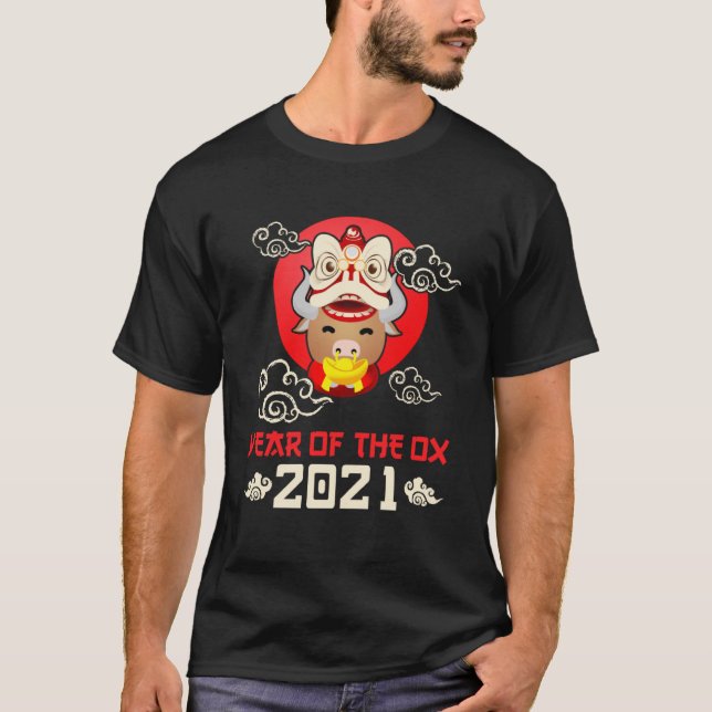 Kinas nyår 2021 i lycklig - Ox-pullos år T Shirt (Framsida)