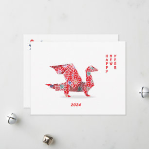 Kinas nyår 2024 Röda Origami Dragon Julkort