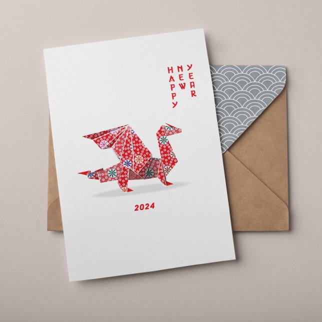 Kinas nyår 2024 Röda Origami Dragon Kort (Skapare uppladdad)