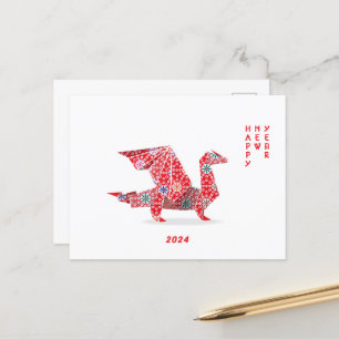 Kinas nyår 2024 Röda Origami Dragon Vykort