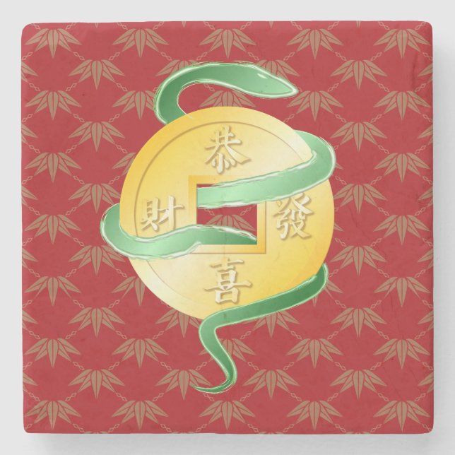 Kinas nyår för ormen 2025 Guld Stenunderlägg (Framsidan)