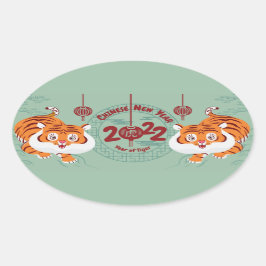 Kinas nyår för tigern ovalt klistermärke