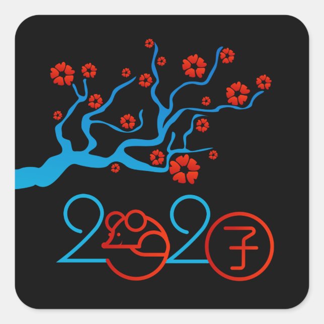 Kinas zodiakår Råtta 2020 Fyrkantigt Klistermärke (Framsida)