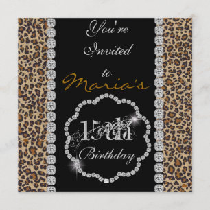 KINCEANERA15:e CHEETAH BLING Birthday Inbjudningar