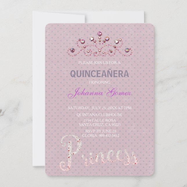 KINCEAÑERA INVITATION PRINCESS INBJUDNINGAR (Framsida)