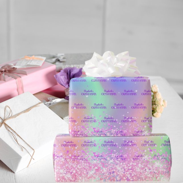 Kinceanera rosa glitter ro guld presentpapper (Skapare uppladdad)