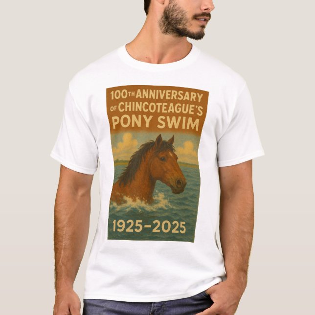 Kincoteague Island 100-årsdagen av Pony-Simman T Shirt (Framsida)
