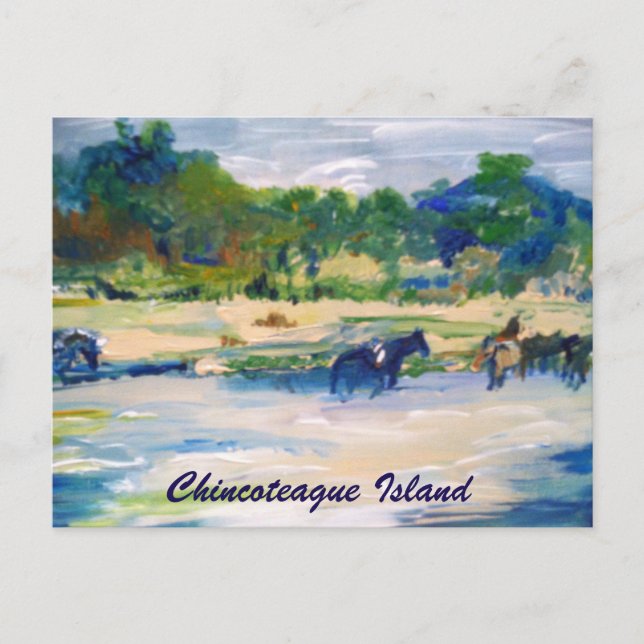 Kincoteague Island Horse Painting Postcard Vykort (Framsida)