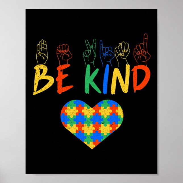 Kind Asl American Sign Language Autism Awareness Poster (Framsidan)