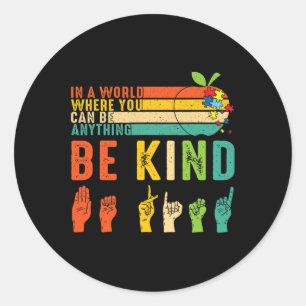 Kind Asl-signera språk Hand Autism Awareness Kindn Runt Klistermärke