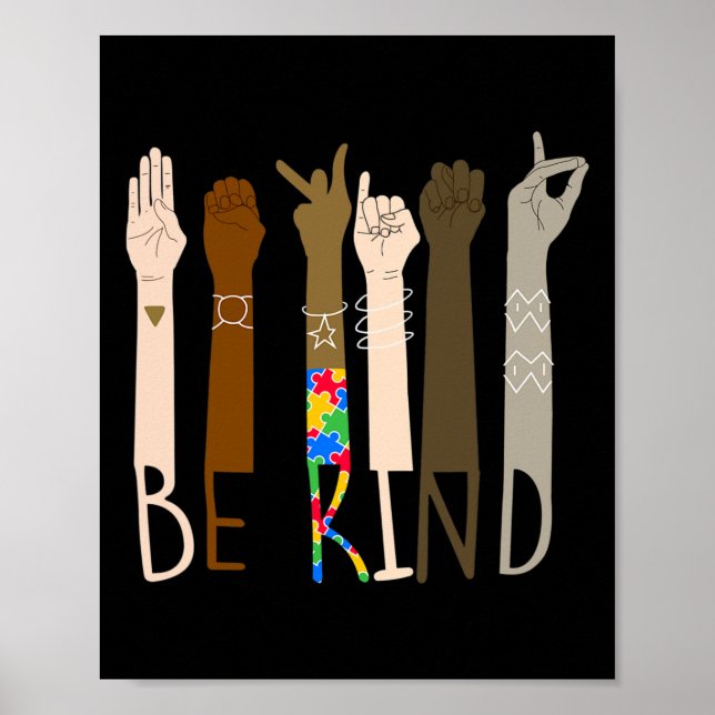 Kind Hand Sign Language Asl Puzzle Autism Awarenes Poster (Framsidan)