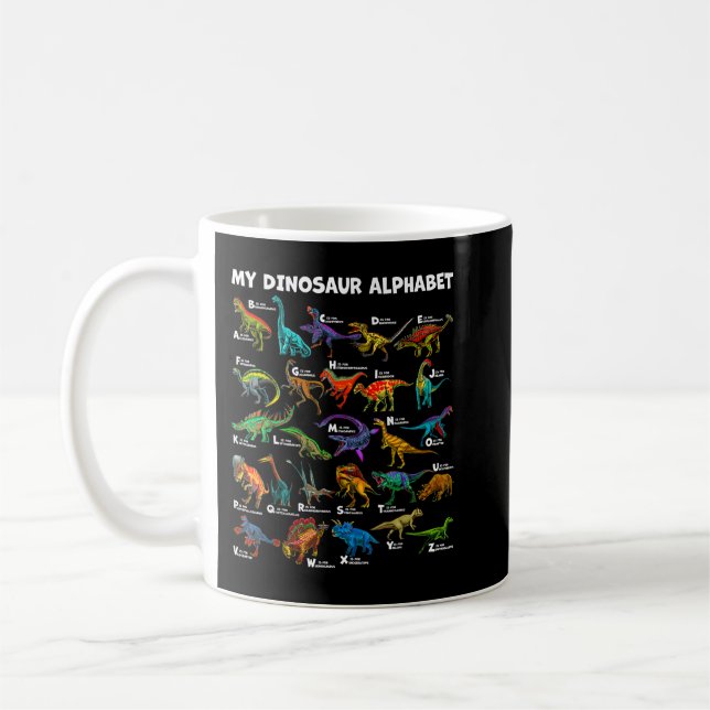 Kind Of Dinosaurs Alphabet A-Z ABC Dino Identifica Kaffemugg (Vänster)