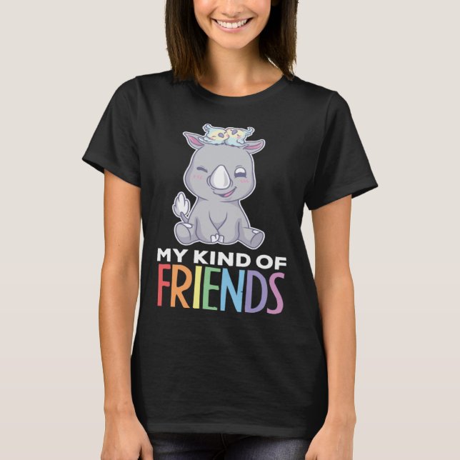 Kind Of Friends Parrot Bird Save Rhino Animal Kids T Shirt (Framsida)