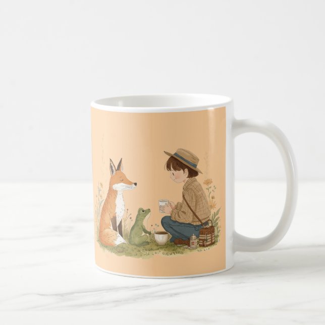 Kind_Ones Morgonkopp – Fox & Frog Whimsical Konst Kaffemugg (Höger)