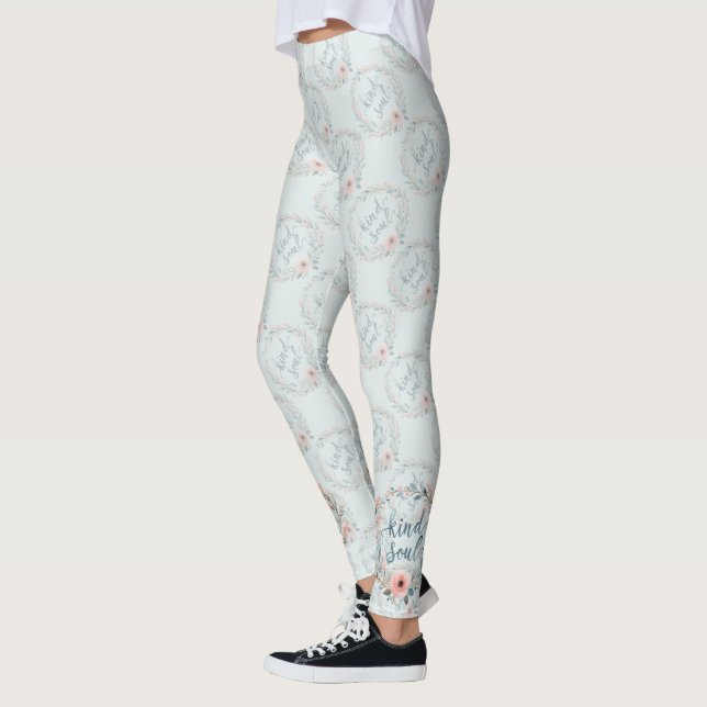 Kind Soul Floral Wreath Watercolor Quote Leggings (Vänster)