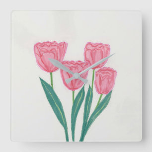 Kind Tulips Fyrkantig Klocka