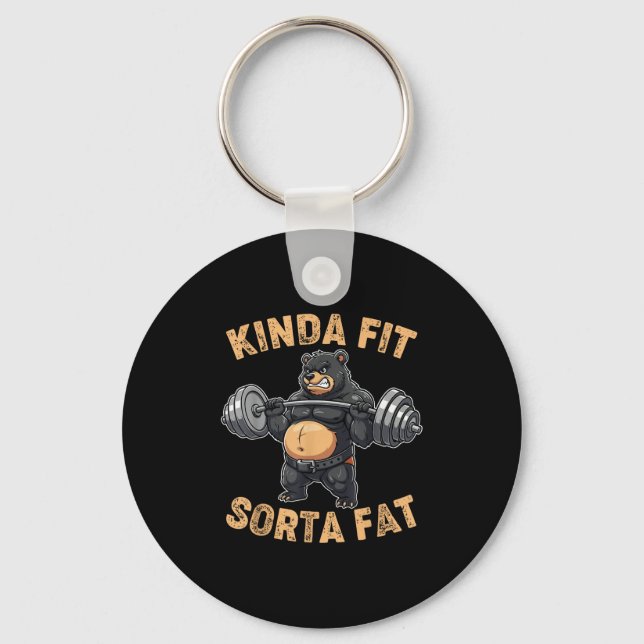 Kinda Fit Sorta Fat Funny Gym Bear Weightlifting W Nyckelring (Framsida)