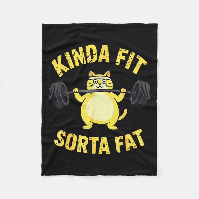 Kinda Fit Sorta Fat - Funny Gym Cat Weightlifting  Fleecefilt (Framsidan)