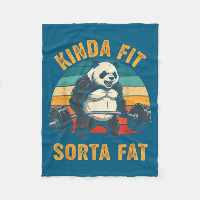 Kinda Fit Sorta Fat Funny Gym Panda Weightlifting  Fleecefilt (Framsidan)
