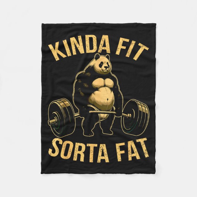 Kinda Fit Sorta Fat Funny Gym Panda Weightlifting  Fleecefilt (Framsidan)