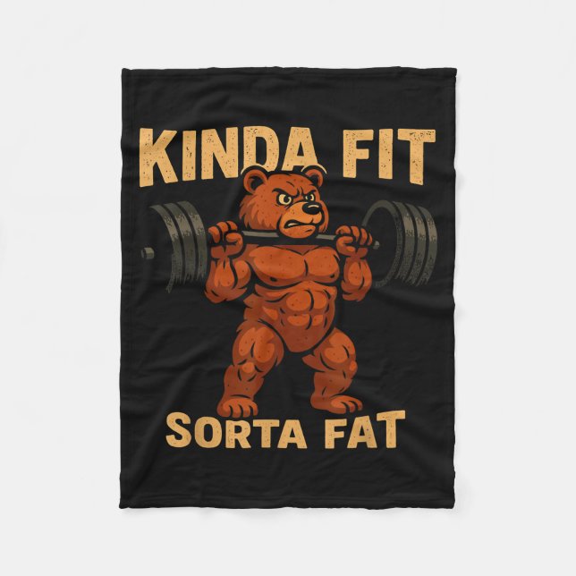 Kinda Fit Sorta Fat Strong Cartoon Bear Gym Funny  Fleecefilt (Framsidan)