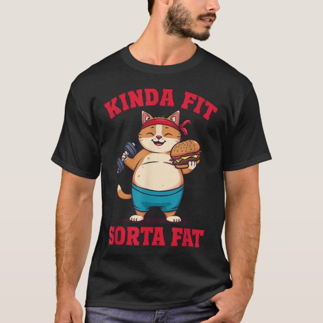 Kinda Fit Sorta Tjock Gym Cat T Shirt (Framsida)