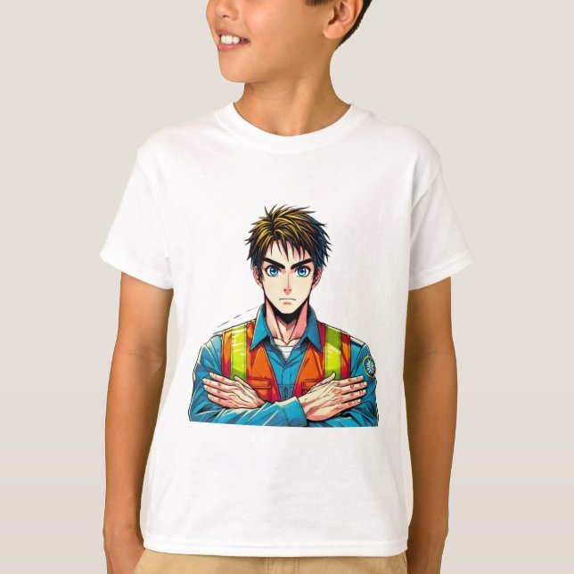 Kinder Basic T-Shirt mit Manga-Sicherheitsfachmann (Framsida)