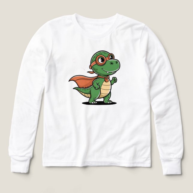 🦖🦸‍♂️ Kinder Pullover – Lustiger Dino mit Cape  T Shirt (Design framsida)