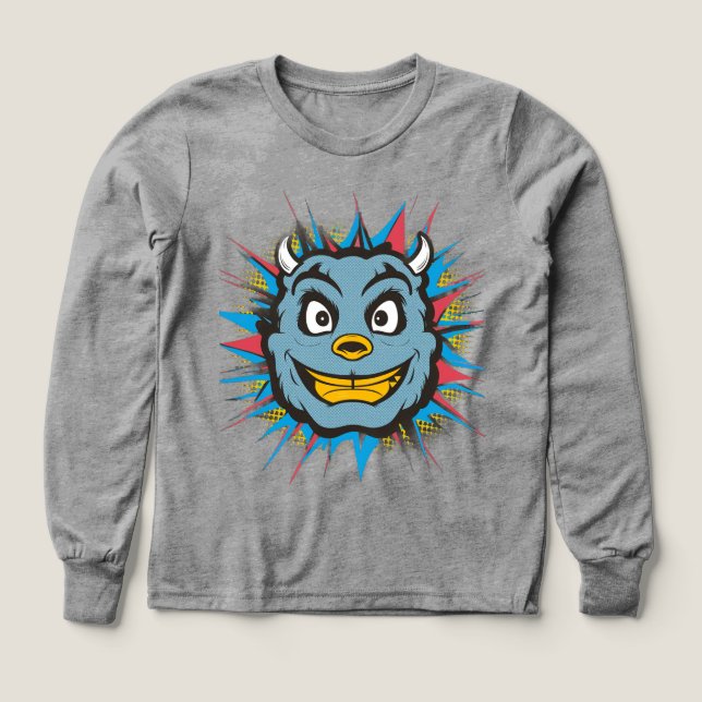 👹 Kinder Pullover – Lustiges Monster Gesicht T Shirt (Design framsida)