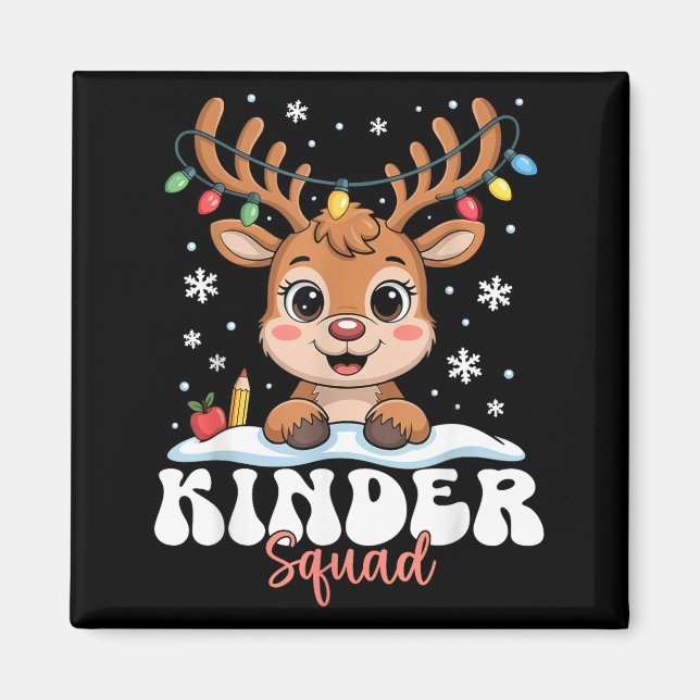 Kinder Squad Reindeer Christmas Lights Cute Winter Magnet (Framsidan)