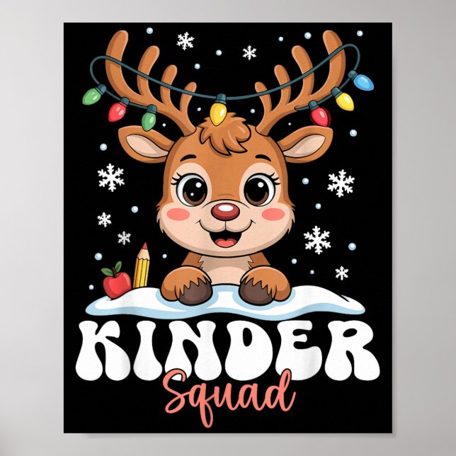 Kinder Squad Reindeer Christmas Lights Cute Winter Poster (Framsidan)