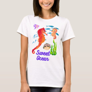 Kinder T- Shirt, süsses Seepferdchen im Ocean T Shirt