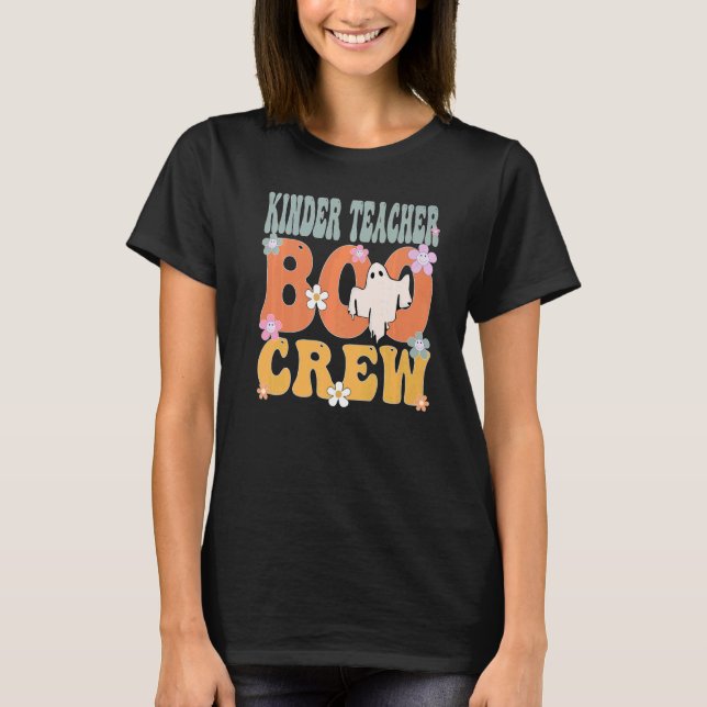 Kinder Teacher Boo Crew Ghost Groovy Halloween för T Shirt (Framsida)