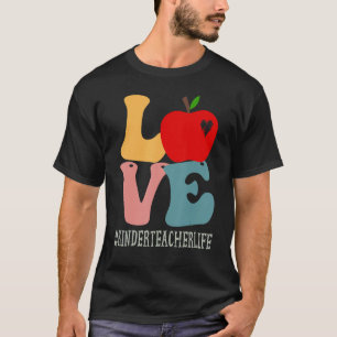 Kinder Teacher Kärlek Apple Groovy Retro Cute back T Shirt